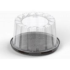 Round cake container 172*172*97mm black with transparent lid, RPET