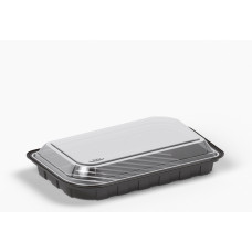 Sushi tray 202*118*42mm black with transparent lid, RPET