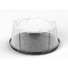 Round cake container 226*226*112mm black with transparent lid, RPET