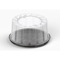 Round cake container 227*227*110mm black with transparent lid, RPET