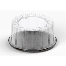 Round cake container 255*255*120mm black with transparent lid, RPET