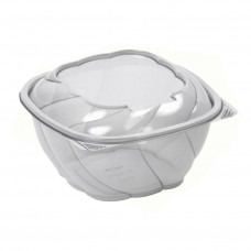 Round container 1000ml 148*148*95mm with hinged lid, transparent RPET