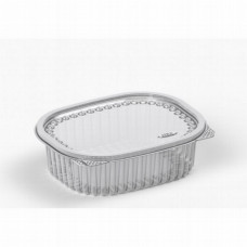 Oval container 500ml 140*110*48mm with hinged lid, transparent RPET