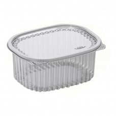 Oval container 750ml 140*110*67mm with hinged lid, transparent RPET