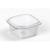 Square container 500ml 109*109*63mm with hinged lid, transparent RPET