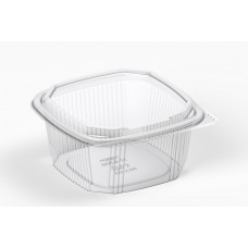 Square container 500ml 109*109*63mm with hinged lid, transparent RPET