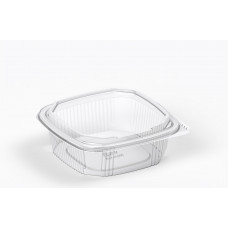 Square container 350ml 109*109*47mm with hinged lid, transparent RPET