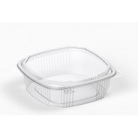 Square container 500ml 147*147*54mm with hinged lid, transparent RPET