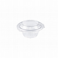 Round container 750ml, 140*140*68mm hinged lid, transparent PET