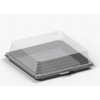 Square cake container 172*172*58mm black with transparent lid, RPET