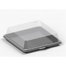 Ruudukujuline kooginõu 172*172*58mm must läbipaistva kaanega, RPET