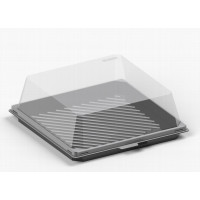 Square cake container 172*172*70mm black with transparent lid, RPET