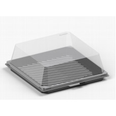 Ruudukujuline koogikarp 172*172*70mm must läbipaistva kaanega, RPET