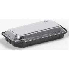 Sushi tray 190*90*42mm black with transparent lid, RPET