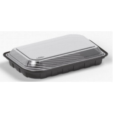 Sushi container 202*118*42mm black with transparent lid, RPET